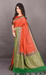 90Z045-RO Red Georgette Banarasi Sari with Green Zari Pallu