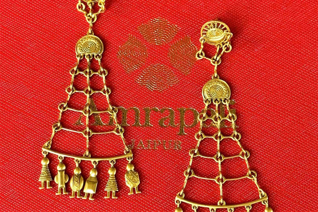 Shop Amrapali gold plated earrings online in USA with figurine hangings. Complete your Indian look with beautiful Amrapali gold plated jewelry, gold plated earrings, temple jewelry, silver jewelry, silver earrings available at Pure Elegance Indian fashion store in USA.-full view