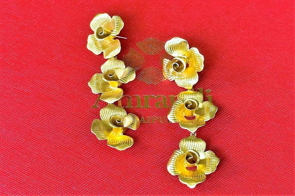 Shop Amrapali gold plated rose drop earrings online in USA. Complete your Indian look with beautiful Amrapali gold plated jewelry, gold plated earrings, temple jewelry, silver jewelry, silver earrings available at Pure Elegance Indian fashion store in USA.-full view