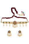 Shop multicolor glass and pearl choker necklace online in USA with earrings. Elevate your traditional look with royal Amrapali jewelry, silver plated jewelry, gold plated jewelry, gold plated necklace, silver earrings, silver bangles from Pure Elegance Indian fashion store in USA.-full view
