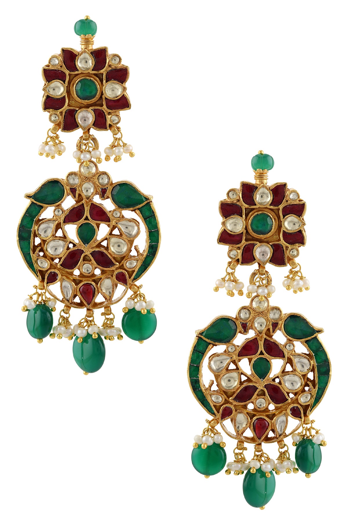 Shop stunning multicolor glass gold plated necklace set online in USA with earrings. Elevate your traditional look with royal Amrapali jewelry, silver plated jewelry, gold plated jewelry, gold plated necklace, silver earrings, silver bangles from Pure Elegance Indian fashion store in USA.-earrings