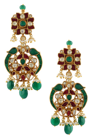 Shop stunning multicolor glass gold plated necklace set online in USA with earrings. Elevate your traditional look with royal Amrapali jewelry, silver plated jewelry, gold plated jewelry, gold plated necklace, silver earrings, silver bangles from Pure Elegance Indian fashion store in USA.-earrings