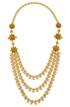 Buy handcrafted gold plated layered long flower necklace online in USA. Elevate your traditional look with royal Amrapali jewelry, silver plated jewelry, gold plated jewelry, gold plated necklace, silver earrings, silver bangles from Pure Elegance Indian fashion store in USA.-full view