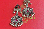 Shop Amrapali silver temple earrings online in USA with silver drops. Complete your Indian look with beautiful Amrapali gold plated jewelry, gold plated earrings, temple jewelry, silver jewelry, silver earrings available at Pure Elegance Indian fashion store in USA.-full view