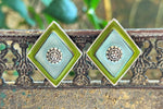 Shop green and blue enamel diamond shape silver earrings online in USA. Complete your Indian look with beautiful Amrapali gold plated jewelry, gold plated earrings, temple jewelry, silver jewelry, silver earrings available at Pure Elegance Indian fashion store in USA.-full view