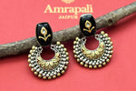 Buy black onyx stone silver gold plated chandbali online in USA. Shop gold plated jewelry, silver jewelry, gold plated earrings, wedding jewelry, bridal jewellery from Pure Elegance Indian fashion store in USA in best designs and quality.-full view