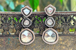 Buy Amrapali glass and zircon drops silver earrings online in USA. Complete your Indian look with beautiful Amrapali gold plated jewelry, gold plated earrings, temple jewelry, silver jewelry, silver earrings available at Pure Elegance Indian fashion store in USA.-full view