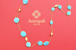 Shop beautiful gold plated turquoise chain necklace online in USA. Shop exquisite jewelry, gold plated jewelry, wedding jewelry, silver jewelry, silver earrings, gold plated bangles, chokers from Amrapali in USA from Pure Elegance Indian fashion store.-full view