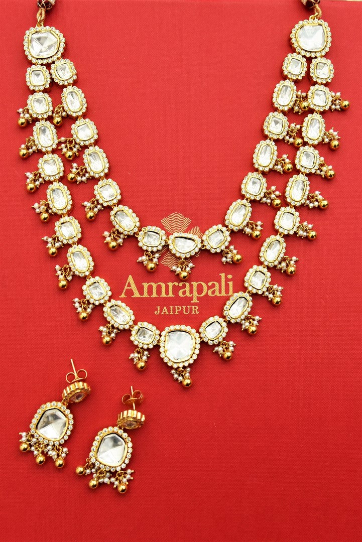 Shop stunning Amrapali gold plated layered polki necklace set online in USA. Shop gold plated jewelry, silver jewelry, gold plated earrings, wedding jewelry, bridal jewellery from Pure Elegance Indian fashion store in USA in best designs and quality.-full view