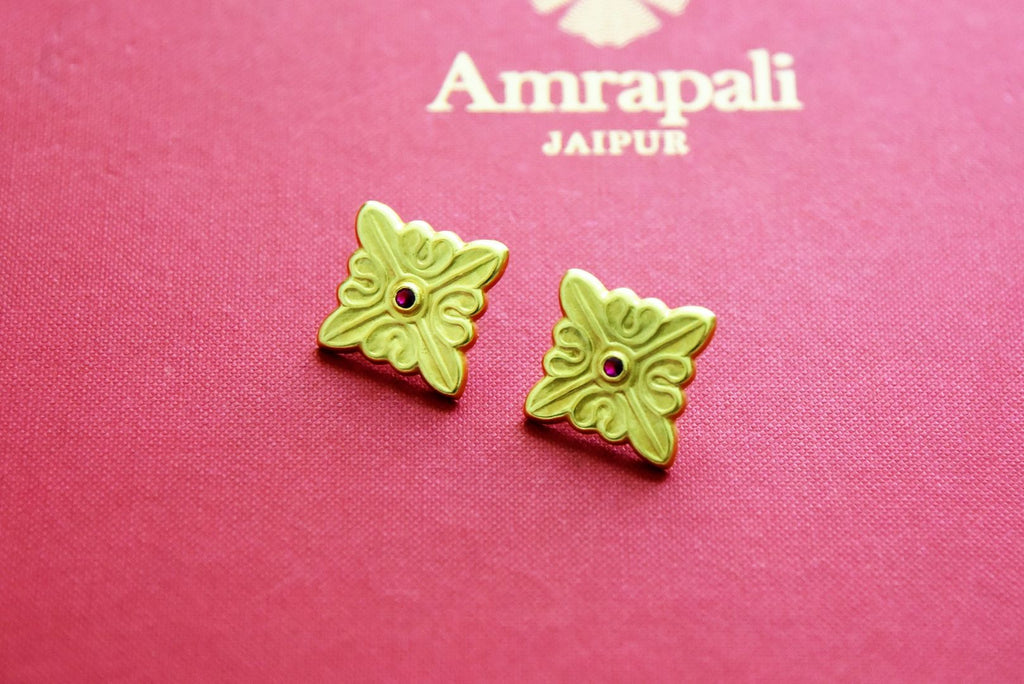 Buy Amrapali gold plated floral texture earrings online in USA. Elevate your traditional look with royal Amrapali jewelry, silver plated jewelry, gold plated jewelry, gold plated necklace, silver earrings, silver bangles from Pure Elegance Indian fashion store in USA.-full view