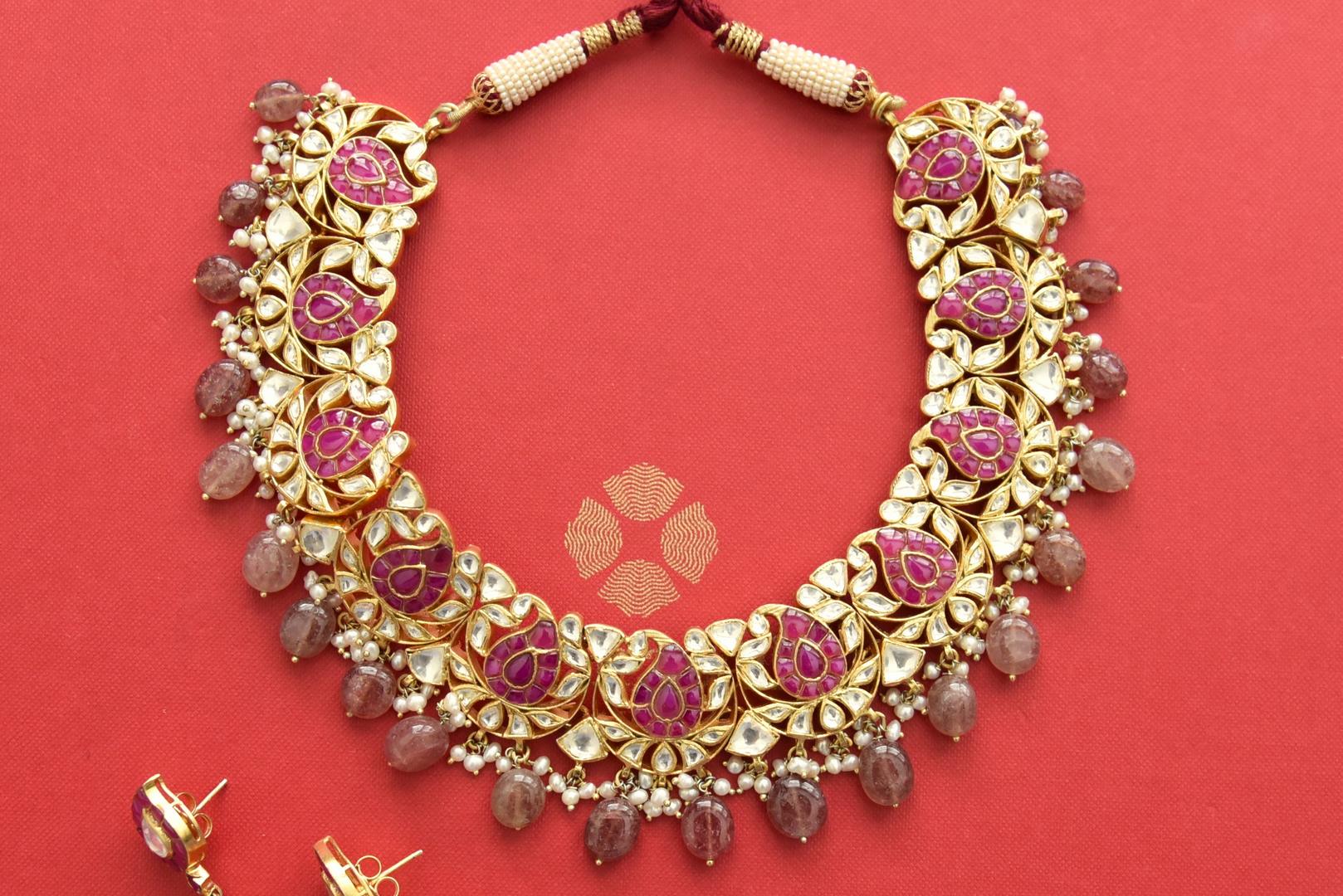 Buy Stunning Gold Plated Kundan Jadau Necklace Set Online in USA