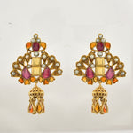 Shop Amrapali multicolor stone gold plated chandelier earrings online in USA. Buy beautiful gold plated jewelry, gold plated earrings, silver earrings, silver bangles, bridal jewelry, wedding jewellery from Pure Elegance Indian fashion store in USA.-full view