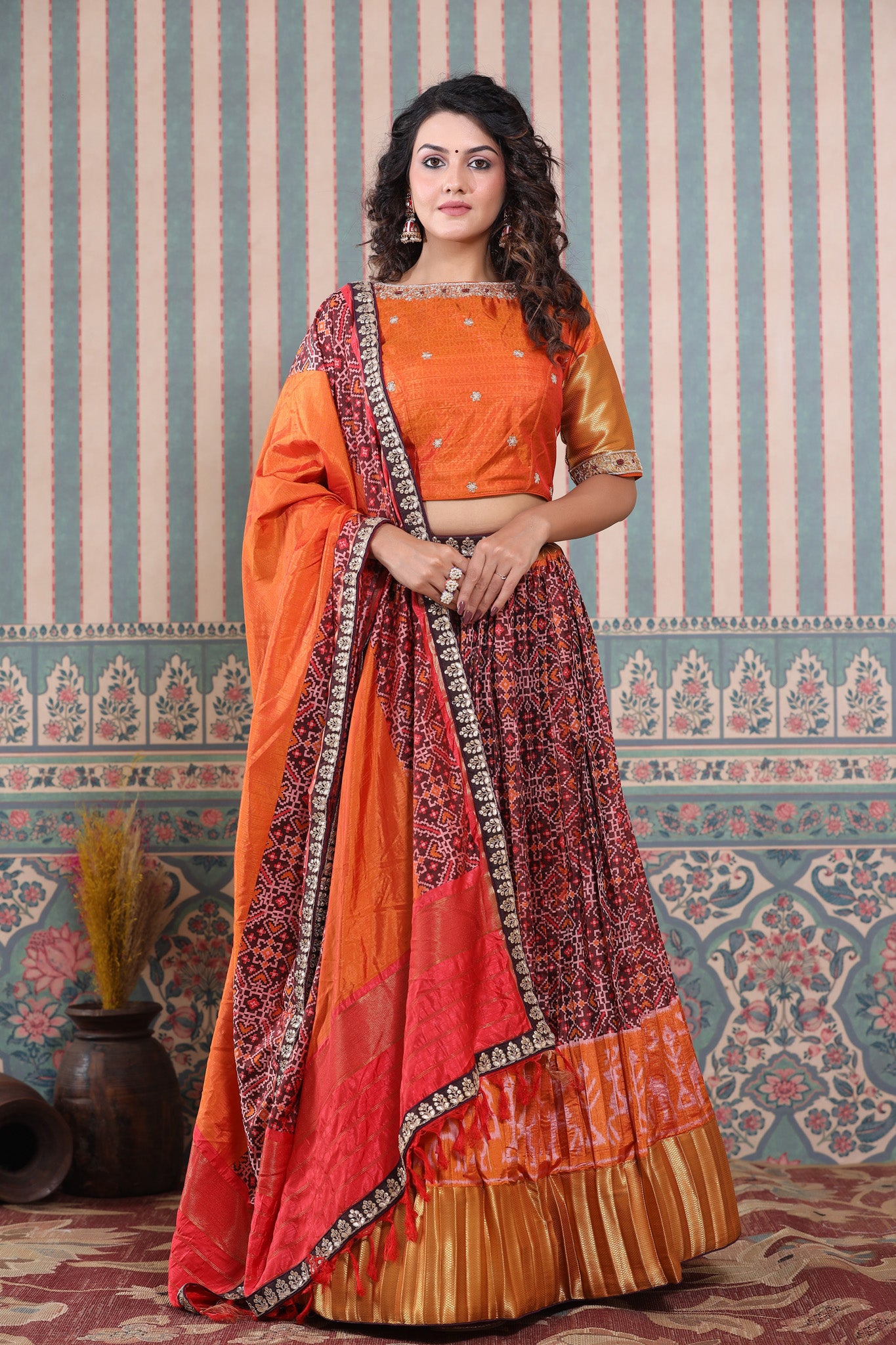 Paithani collection orange lehenga - Saranya Fashion
