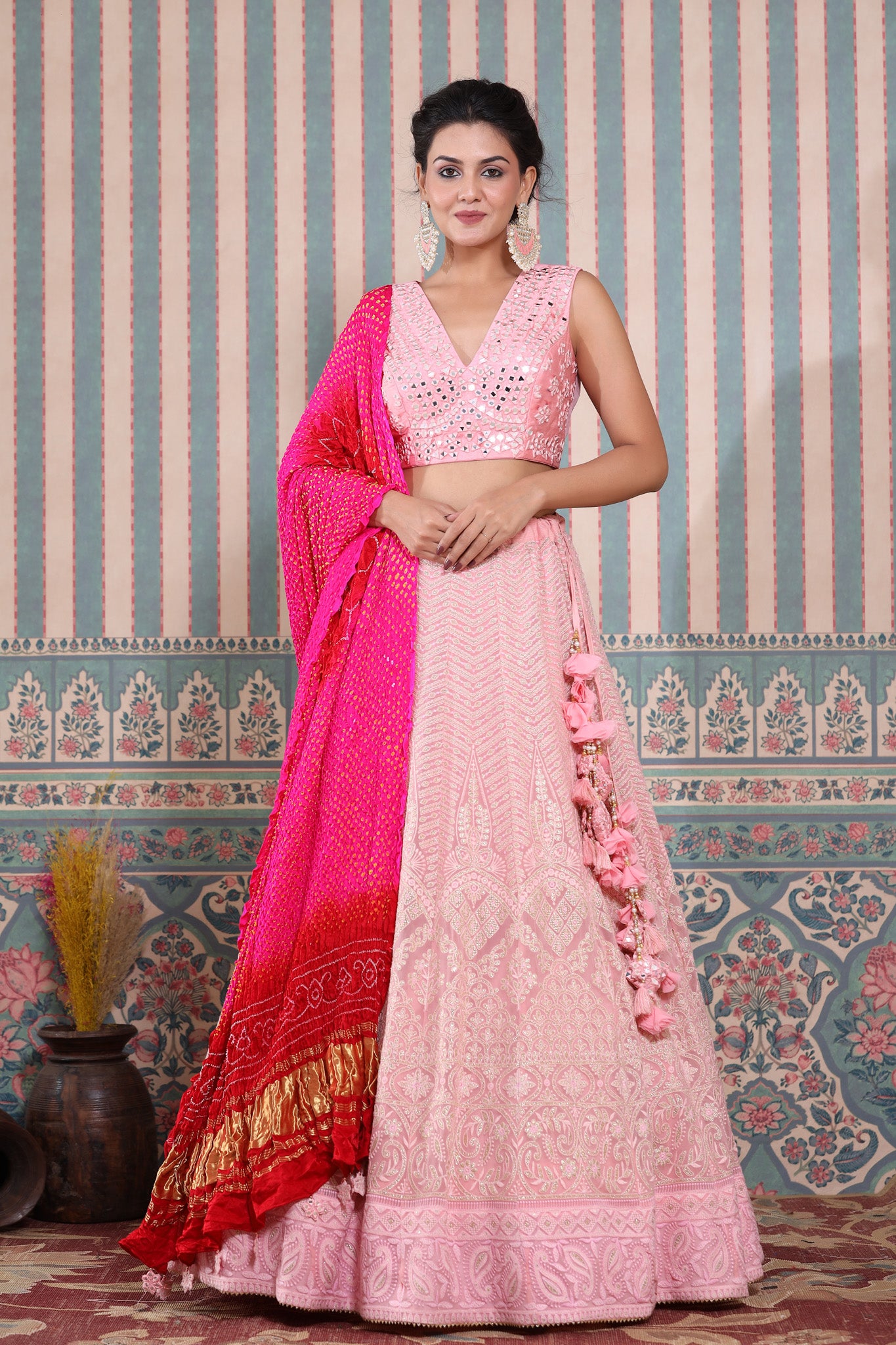Buy Baby Pink Silk Embroidered Lehenga Choli