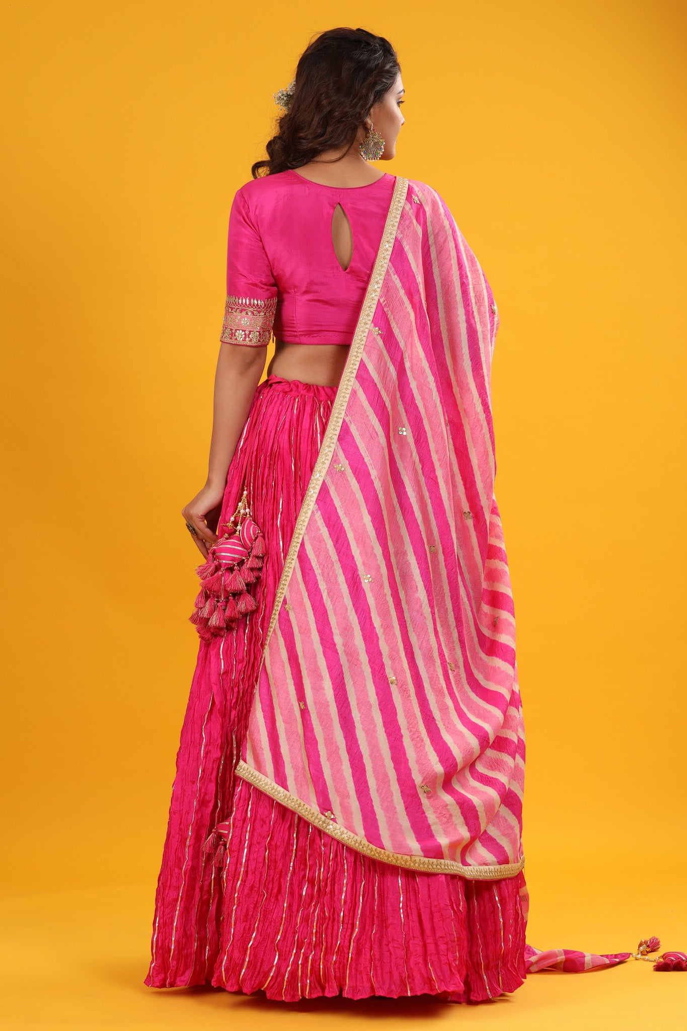 30Z254-RO Pink Embroidered Beautiful Lehenga Set With Tassels