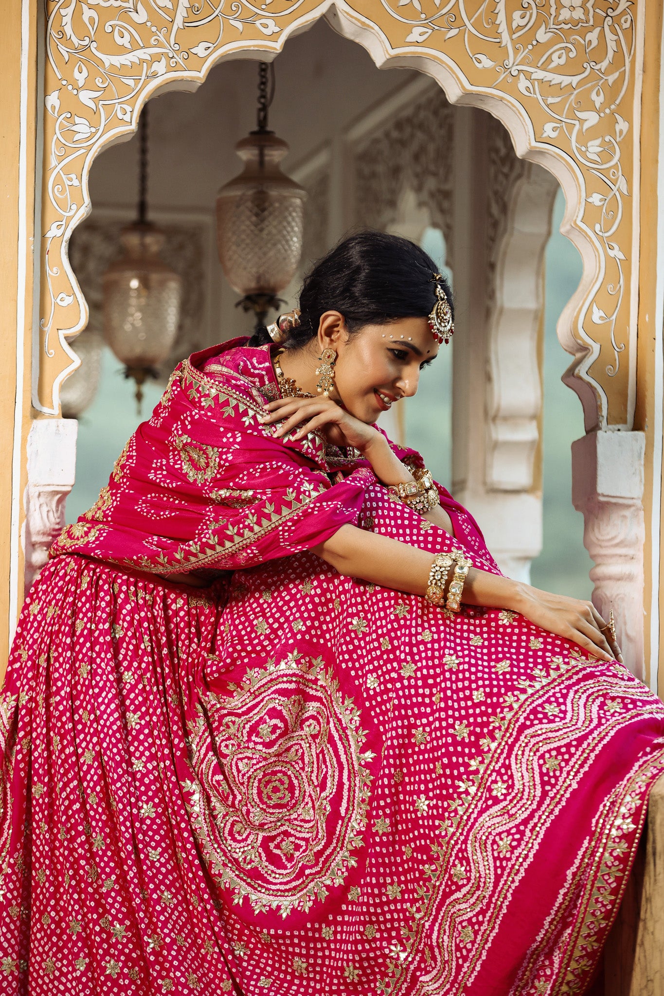30Z255-RO Pink Indian Wear Lehenga Set With Bandhej Print