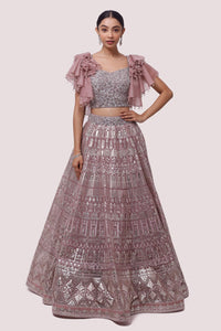 Buy Pink Organza Lehenga Set With Pearl Work Online In USA – Pure Elegance
