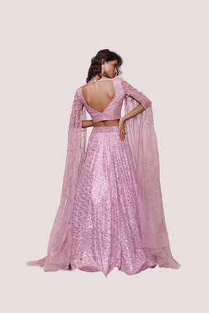 Shop lilac embroidered net and organza lehenga online in USA. Dazzle on weddings and special occasions with exquisite designer lehengas, Anarkali suit, sharara suit, Indowestern outfits, bridal lehengas from Pure Elegance Indian clothing store in the USA. -back