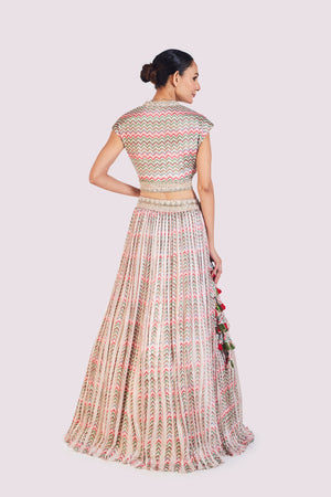 Shop stunning beige printed chiffon skirt set online in USA. Shop the best and latest designs in embroidered sarees, designer sarees, Anarkali suit, lehengas, sharara suits for weddings and special occasions from Pure Elegance Indian fashion store in USA.-back