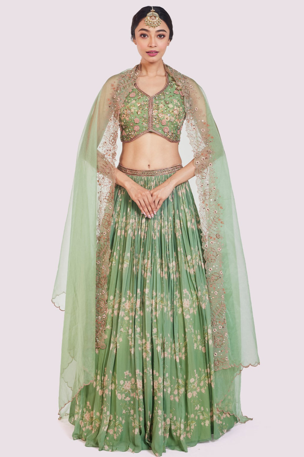 Sea Green Embellished Georgette Lehenga
