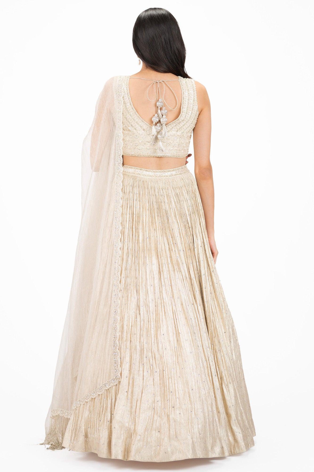 Shop cream embellished Bemberg Russian lehenga online in USA. Shop the best and latest designs in embroidered sarees, designer sarees, Anarkali suit, lehengas, sharara suits for weddings and special occasions from Pure Elegance Indian fashion store in USA.-back