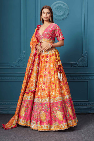 310030 Orange Bandhej Printed Lehenga with Dupatta