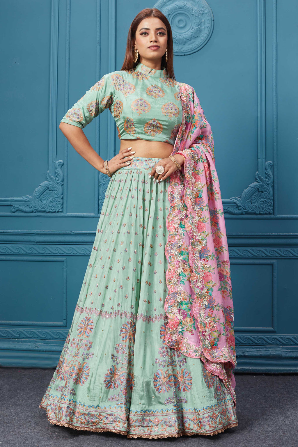 Premium Pastel Embroidered Lehenga Choli With Dupatta For Women