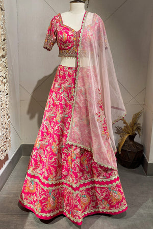 Buy red lehenga with a print & gota patti work. Make a fashion statement on festive occasions and weddings with designer sarees, designer suits, Indian dresses, Anarkali suits, palazzo suits, designer gowns, sharara suits, and embroidered sarees from Pure Elegance Indian fashion store in the USA.lengha