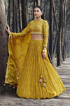 Buy mustard embroidered georgette lehenga online in USA with dupatta. Be the star of the occasions in designer lehengas, embroidered suits, Anarkali dress, designer gowns, sharara suits, Bollywood sarees from Pure Elegance Indian fashion store in USA.-full view