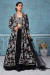 Shop beautiful black embroidered georgette lehenga online in USA with jacket. Look royal on special occasions in exquisite designer lehengas, pure silk sarees, handloom sarees, Bollywood sarees, Anarkali suits, Banarasi sarees, organza sarees from Pure Elegance Indian saree store in USA.-full view