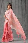 Shop beautiful light pink crushed tissue silk saree online in USA with blouse. Look royal on special occasions in exquisite designer sarees, pure silk sarees, handloom sarees, Bollywood sarees, embroidered sarees, Banarasi sarees, organza sarees from Pure Elegance Indian saree store in USA.-full view