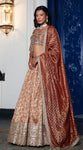 Shop rust orange Banarasi weave embroidered lehenga online in USA with dupatta. Shop bridal lehengas, designer sarees, bridesmaids lehengas, designer salwar suits, wedding lehengas, wedding sarees in USA from Pure Elegance Indian fashion clothing store.-full view