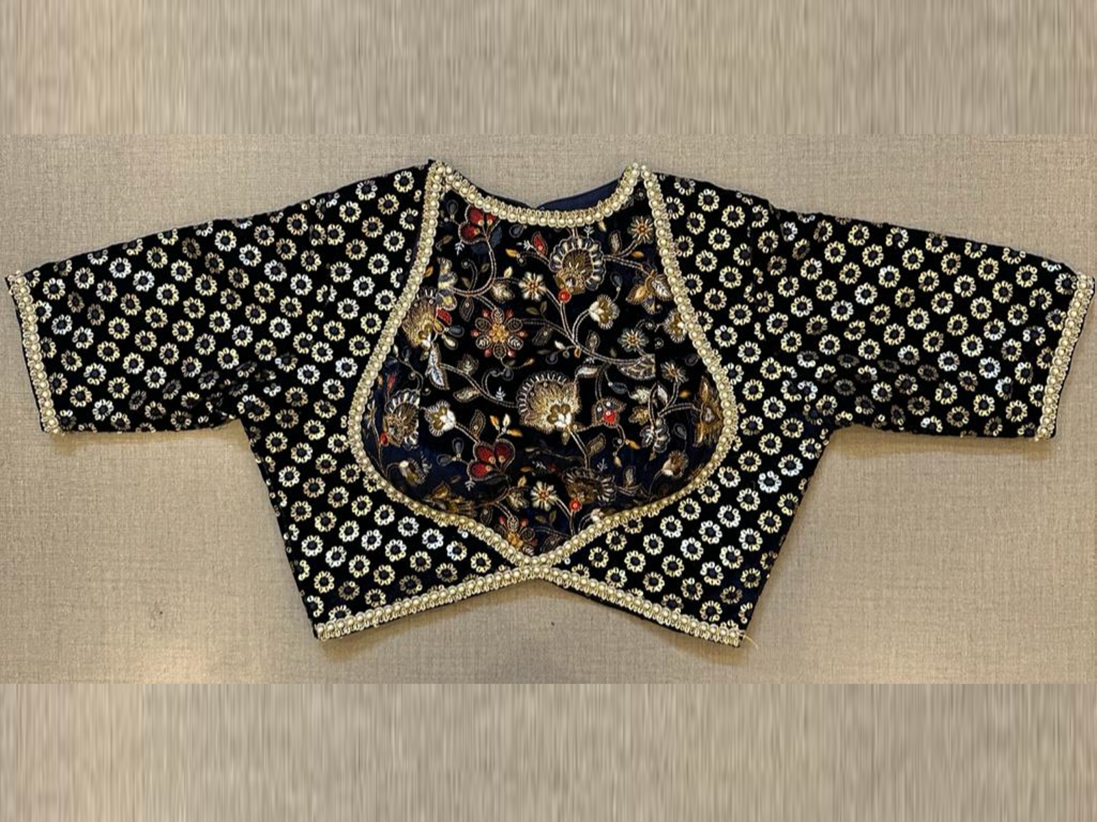 Shop Beautiful Black Embroidered Velvet Saree Blouse Online in USA