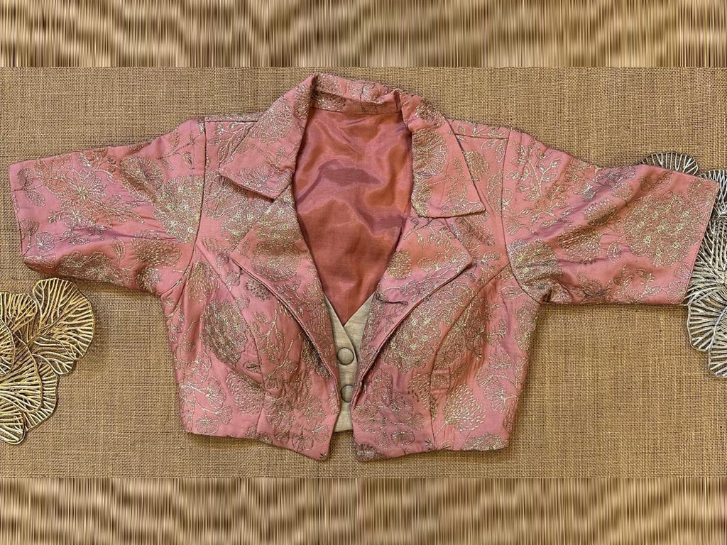 Buy pink embroidered designer saree blouse online in USA. Elevate your saree style with exquisite readymade saree blouses, embroidered saree blouses, Banarasi sari blouse, designer saree blouse, choli-cut blouses, corset blouses from Pure Elegance Indian fashion store in USA.-front