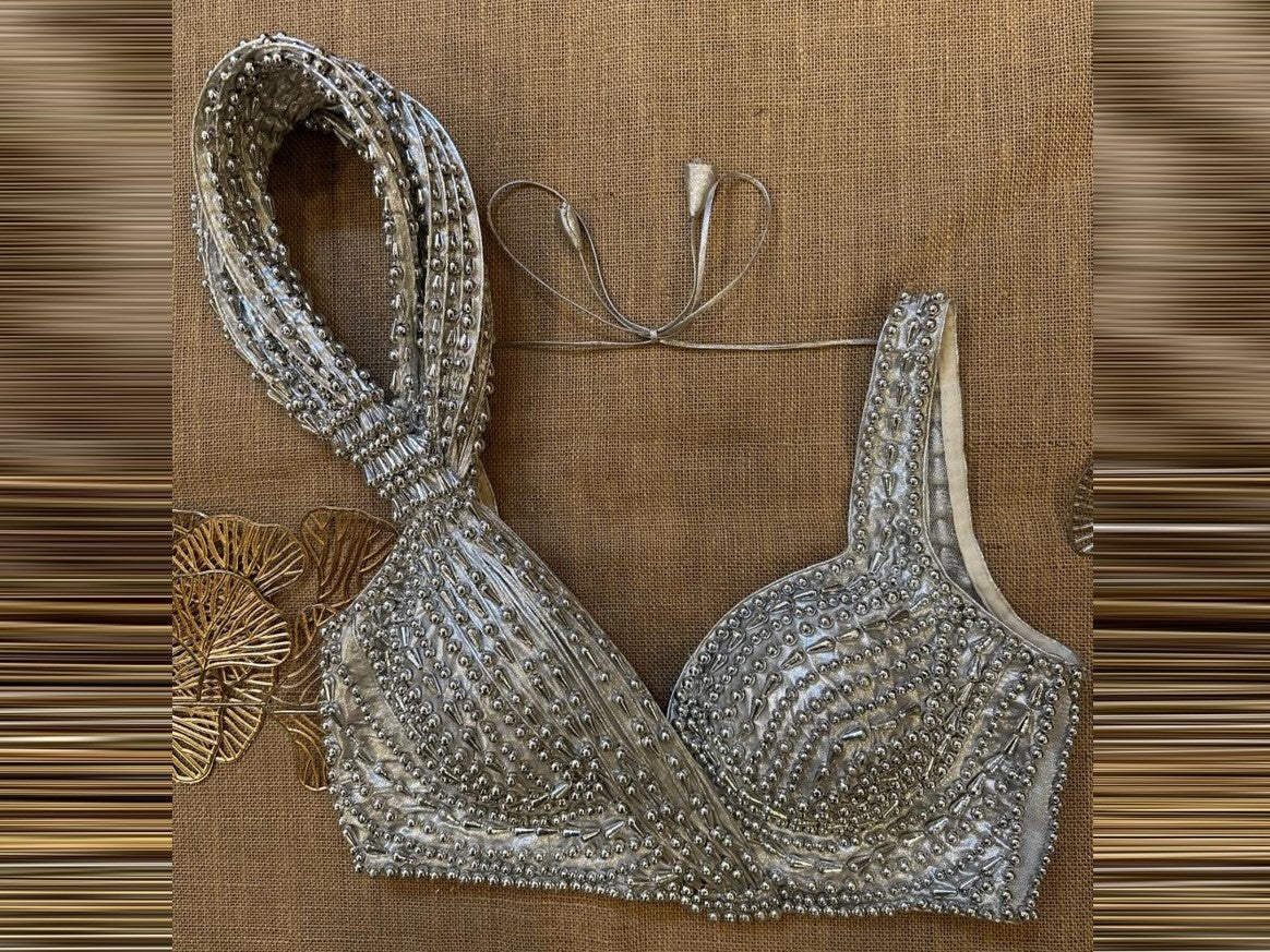 Shop Stunning Silver Bead Work Statement Blouse Online in USA