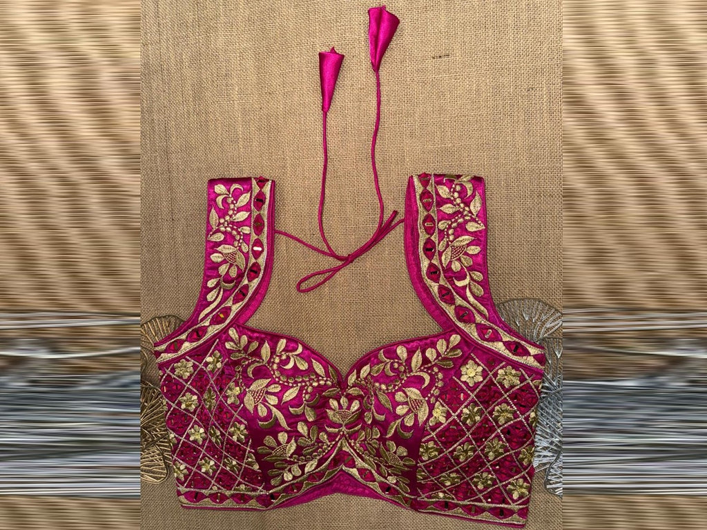 Buy pink sleeveless blouse online in USA with embroidery. Elevate your sarees with exquisite readymade saree blouses, designer sari blouse, choli-cut blouses.-full view