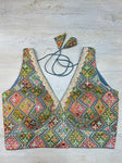 50W569-RO Blue Multicolor Embroidered Blouse With Mirror Work