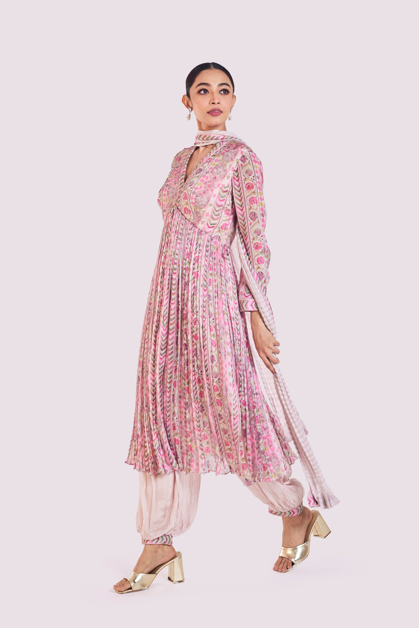 Shop beautiful beige printed silk salwar suit online in USA with dupatta. Shop the best and latest designs in embroidered sarees, designer sarees, Anarkali suit, lehengas, sharara suits for weddings and special occasions from Pure Elegance Indian fashion store in USA.-suit