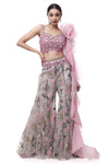 Buy beautiful grey and pink net and organza co-ord set online in USA. Shop the best and latest designs in embroidered sarees, designer sarees, Anarkali suit, lehengas, sharara suits for weddings and special occasions from Pure Elegance Indian fashion store in USA.-full view