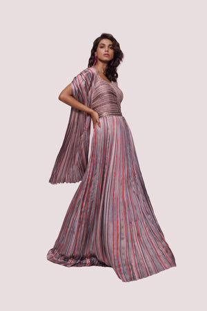Shop multicolor printed satin gown online in USA. Shop the best and latest designs in embroidered sarees, designer sarees, Anarkali suit, lehengas, sharara suits for weddings and special occasions from Pure Elegance Indian fashion store in USA.-side