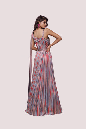 Shop multicolor printed satin gown online in USA. Shop the best and latest designs in embroidered sarees, designer sarees, Anarkali suit, lehengas, sharara suits for weddings and special occasions from Pure Elegance Indian fashion store in USA.-back