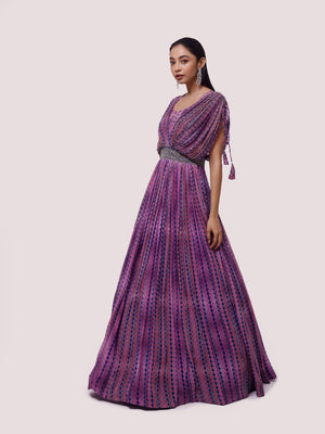 Buy purple printed cutdana and sequin work georgette gown online in USA. Shop the best and latest designs in embroidered sarees, designer sarees, Anarkali suit, lehengas, sharara suits for weddings and special occasions from Pure Elegance Indian fashion store in USA.-gown