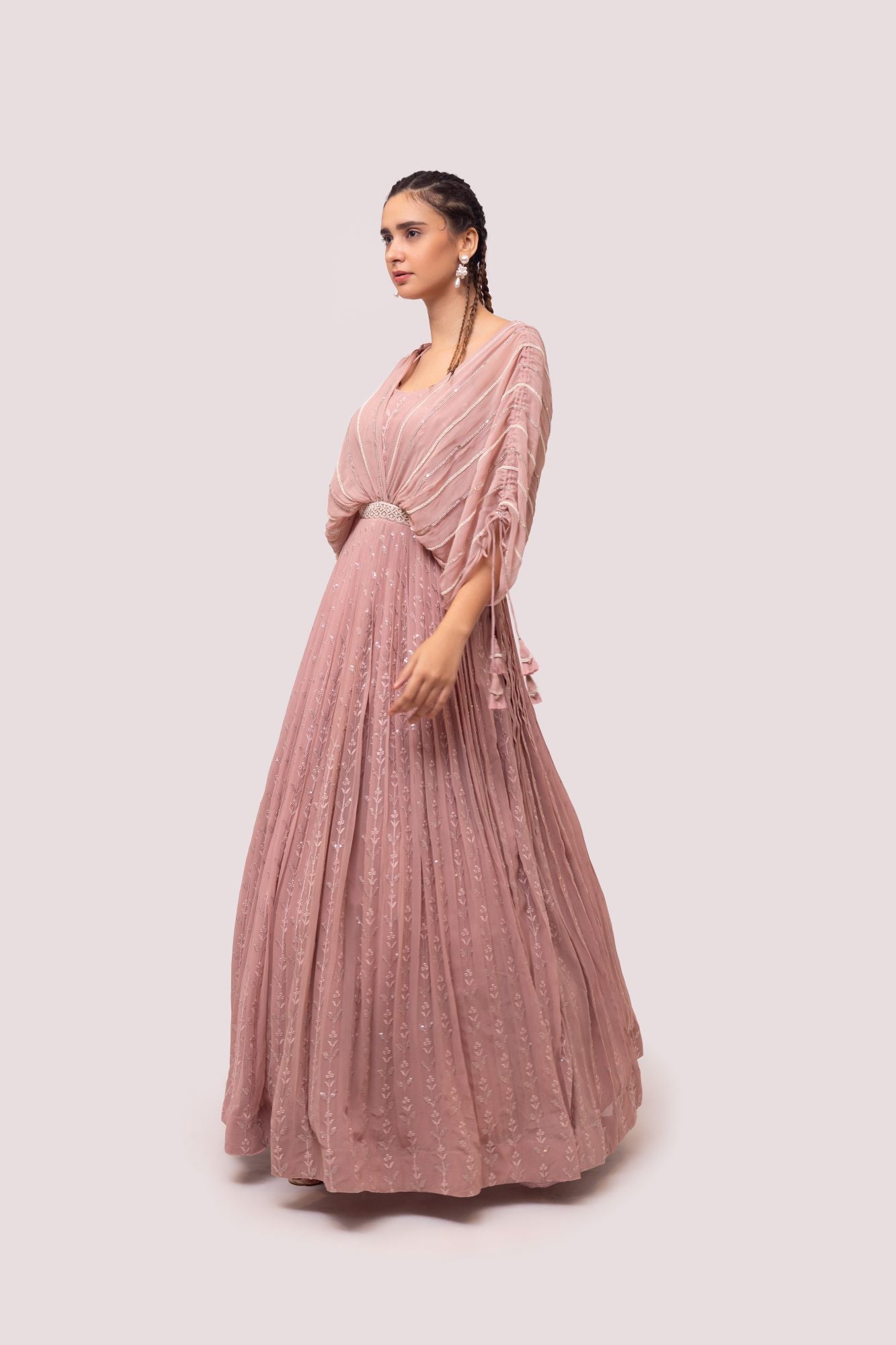 Shop stunning peach chikan gown online in USA. Shop the best and latest designs in embroidered sarees, designer sarees, Anarkali suit, lehengas, sharara suits for weddings and special occasions from Pure Elegance Indian fashion store in USA.-gown