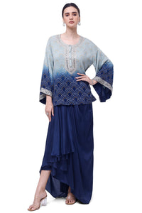 Shop stunning ombre blue georgette silk skirt set online in USA. Shop the best and latest designs in embroidered sarees, designer sarees, Anarkali suit, lehengas, sharara suits for weddings and special occasions from Pure Elegance Indian fashion store in USA.-full view