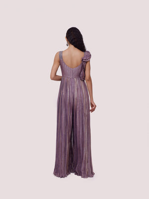 Buy stunning lilac embellished organza jumpsuit online in USA. Shop the best and latest designs in embroidered sarees, designer sarees, Anarkali suit, lehengas, sharara suits for weddings and special occasions from Pure Elegance Indian fashion store in USA.-back