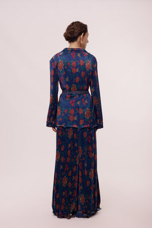 Shop stunning navy blue printed palazzo set online in USA. Shop the best and latest designs in embroidered sarees, designer sarees, Anarkali suit, lehengas, sharara suits for weddings and special occasions from Pure Elegance Indian fashion store in USA.-back
