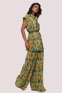 Buy stunning mustard floral print palazzo set online in USA. Shop the best and latest designs in embroidered sarees, designer sarees, Anarkali suit, lehengas, sharara suits for weddings and special occasions from Pure Elegance Indian fashion store in USA.-full view