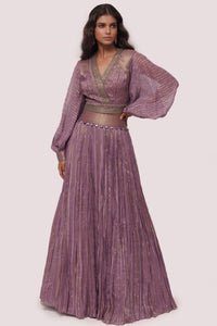 Shop stunning dark lilac georgette maxi dress online in USA. Shop the best and latest designs in embroidered sarees, designer sarees, Anarkali suit, lehengas, sharara suits for weddings and special occasions from Pure Elegance Indian fashion store in USA.-full view