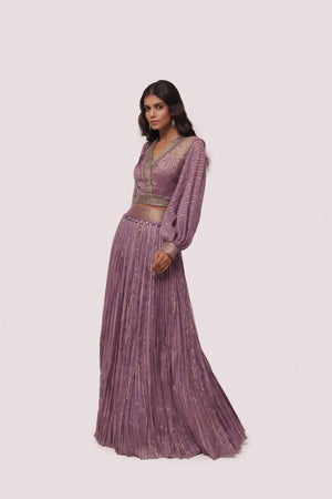Shop stunning dark lilac georgette maxi dress online in USA. Shop the best and latest designs in embroidered sarees, designer sarees, Anarkali suit, lehengas, sharara suits for weddings and special occasions from Pure Elegance Indian fashion store in USA.-dress