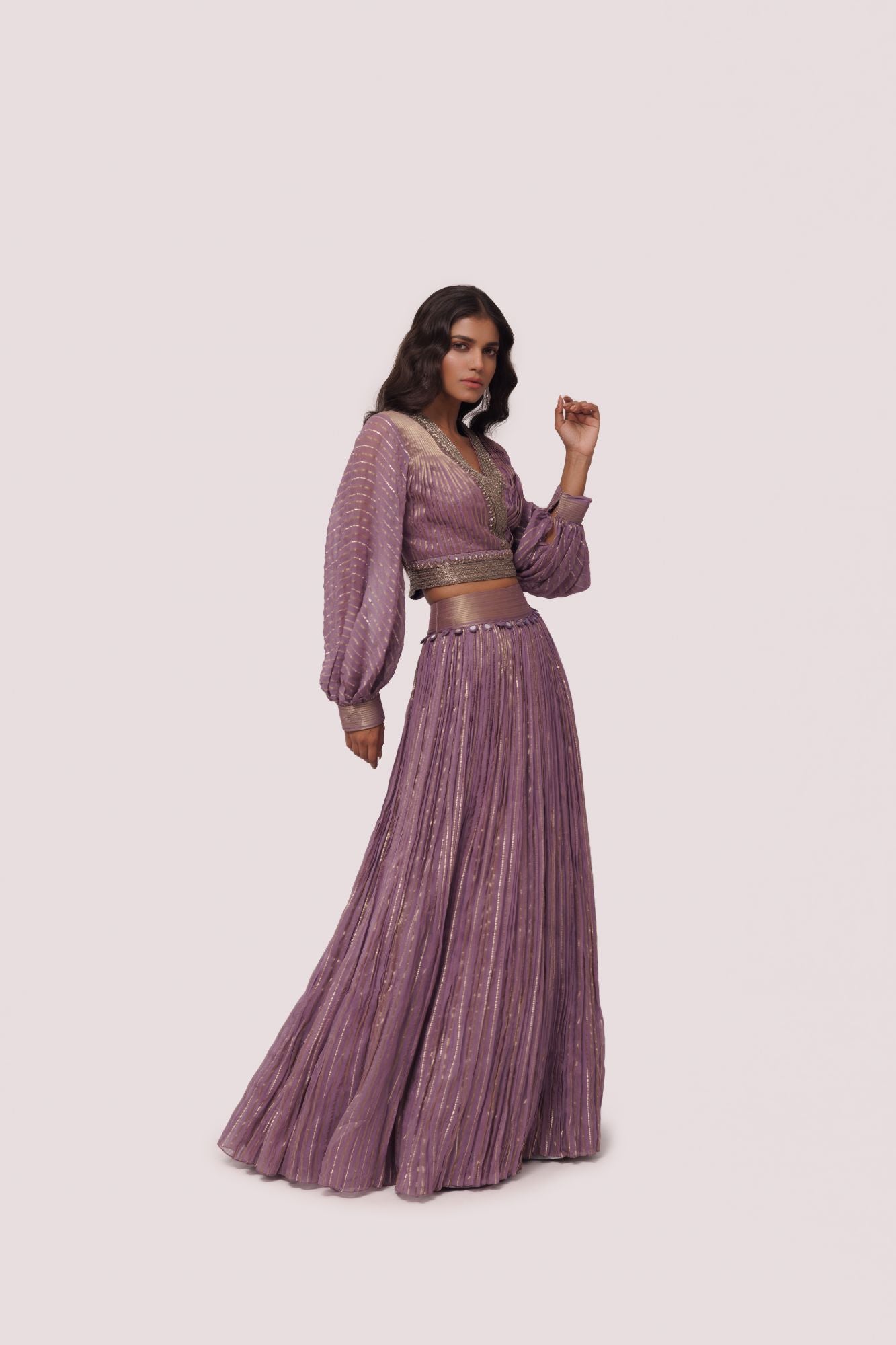 Shop stunning dark lilac georgette maxi dress online in USA. Shop the best and latest designs in embroidered sarees, designer sarees, Anarkali suit, lehengas, sharara suits for weddings and special occasions from Pure Elegance Indian fashion store in USA.-side